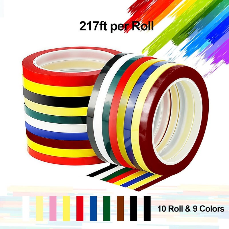 smrtcol Whiteboard Tape 1/8 Inch x 217ft 10 Rolls Dry Erase Board Assorted Colors Tape for Whiteboards, Crafts, Grids, Marking, Calendars, Violin Fingerboards - Image 2